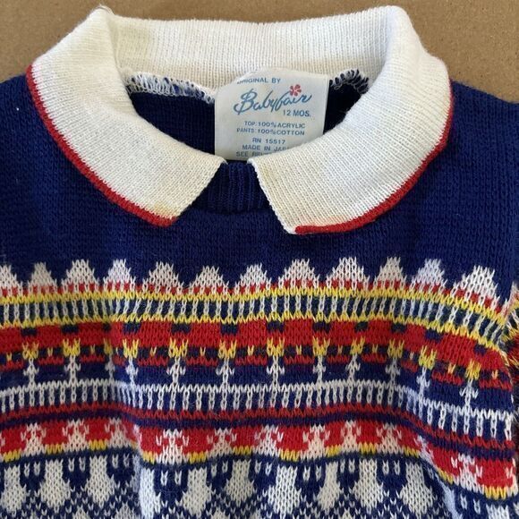 1970's‎ Vintage BABYFAIR 12 Months Fair Isle Collared Sweater - Picture 2 of 5